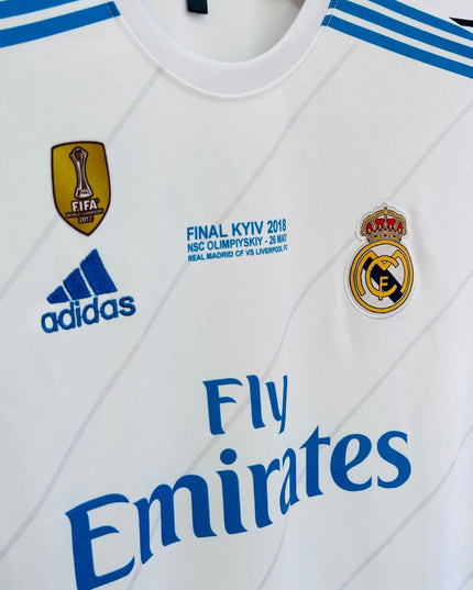 Real Madrid White Football Jersey 2018 Final Edition – Embroidered Logo Premium Men’s Sports T-Shirt