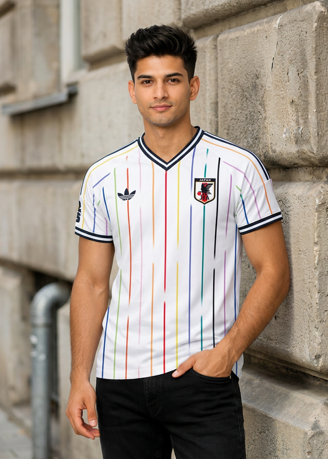 Men’s White Multicolor Stripe Printed T-Shirt | Slim Fit Casual Stylish Tee for Men