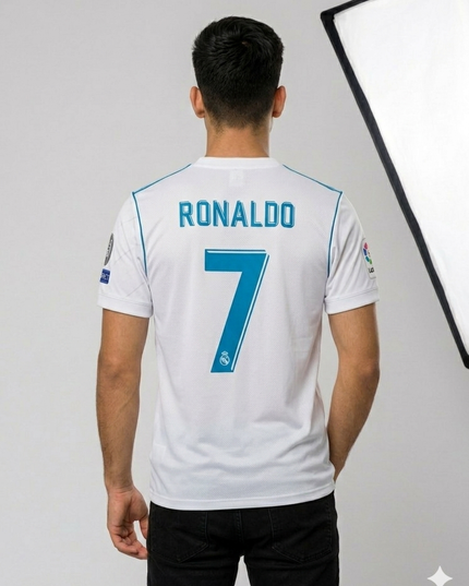 Real Madrid White Football Jersey 2018 Final Edition – Embroidered Logo Premium Men’s Sports T-Shirt