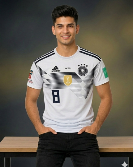 Germany White Football Jersey 2018 – Embroidered Logo Premium Men’s Sports T-Shirt