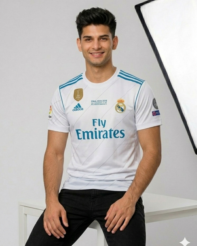 Real Madrid White Football Jersey 2018 Final Edition – Embroidered Logo Premium Men’s Sports T-Shirt