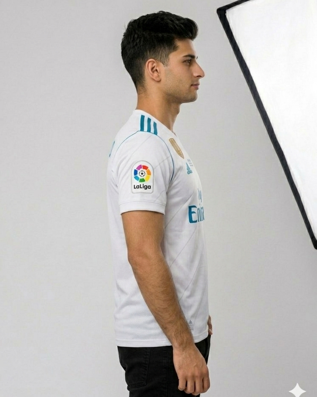 Real Madrid White Football Jersey 2018 Final Edition – Embroidered Logo Premium Men’s Sports T-Shirt
