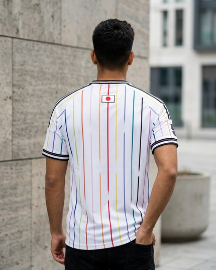 Men’s White Multicolor Stripe Printed T-Shirt | Slim Fit Casual Stylish Tee for Men